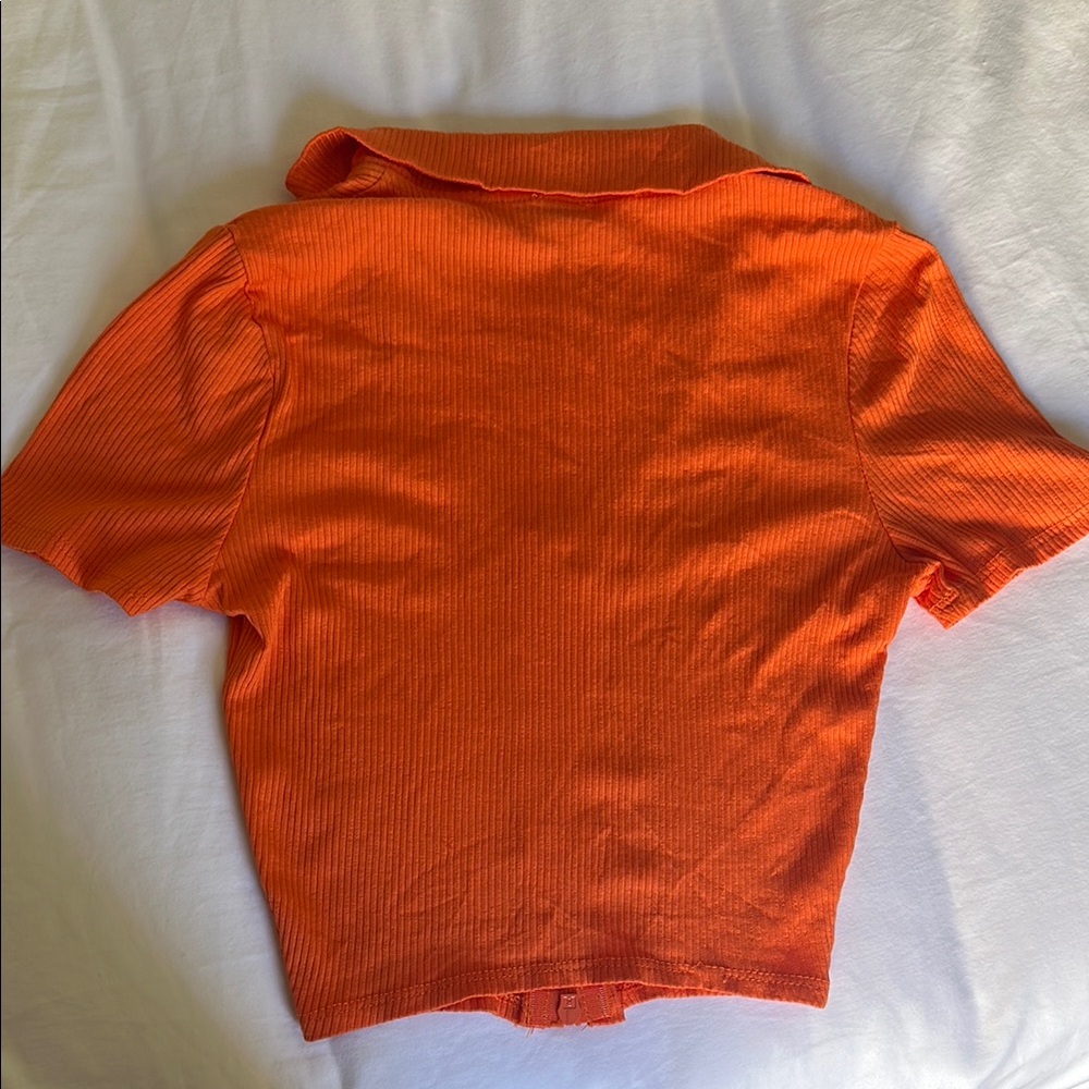 Orange Ribbed Zip-Up Top - Picture 4 of 4